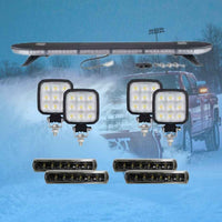 Set of off-road lights on a snowy background with a truck.