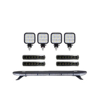 Set of LED lights including square and bar types on a white background