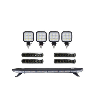 Set of LED lights including square and bar types on a white background