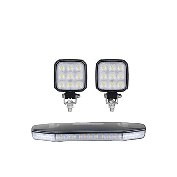 Set of three LED lights on a white background