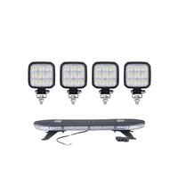 Set of four LED work lights on a white background