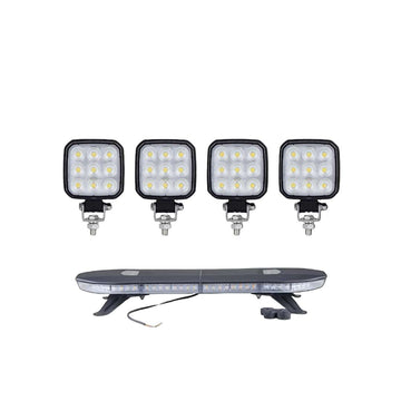 Set of four LED work lights on a white background