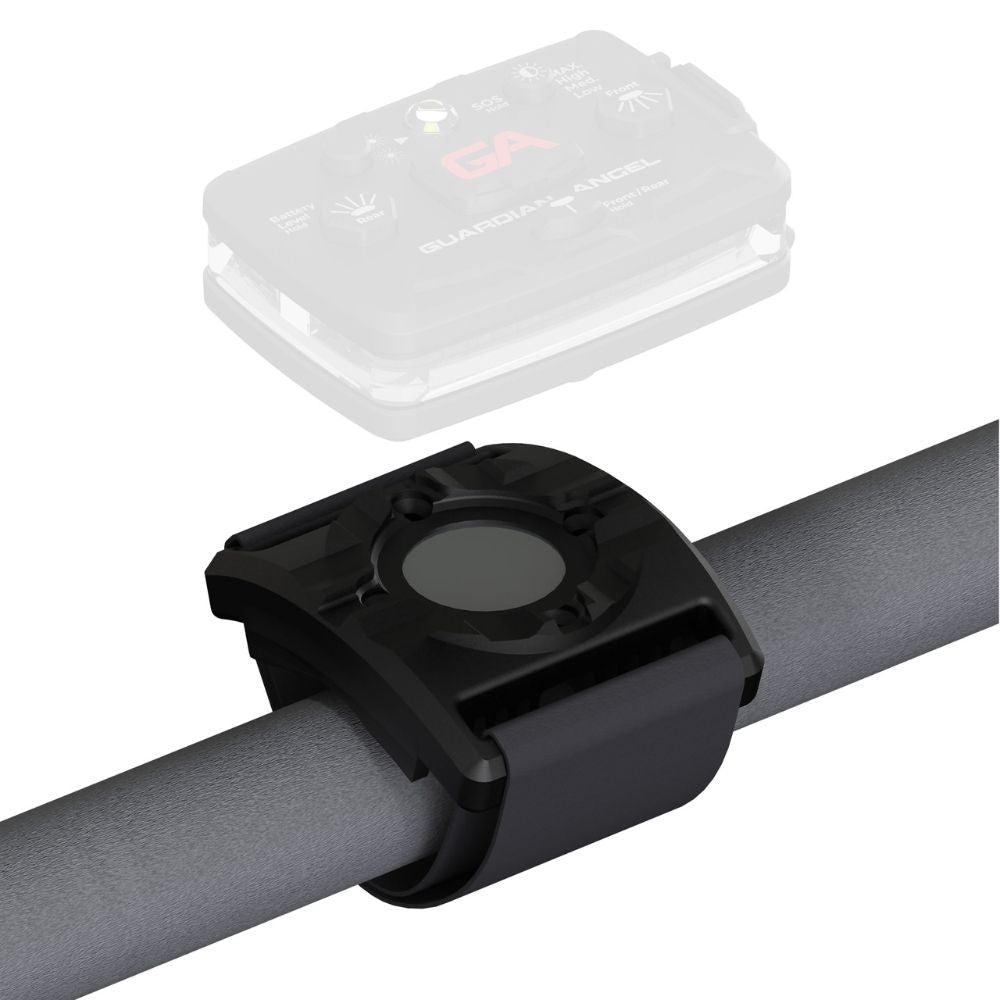 Bicycle light attachment on a handlebar with a white background