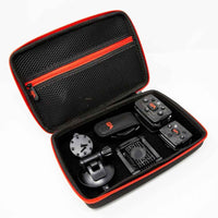 Black and red carrying case with Safety Lights and mount on a white background