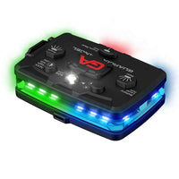 Guardian Angel Green / Blue electronic device with colorful LED lights on a white background