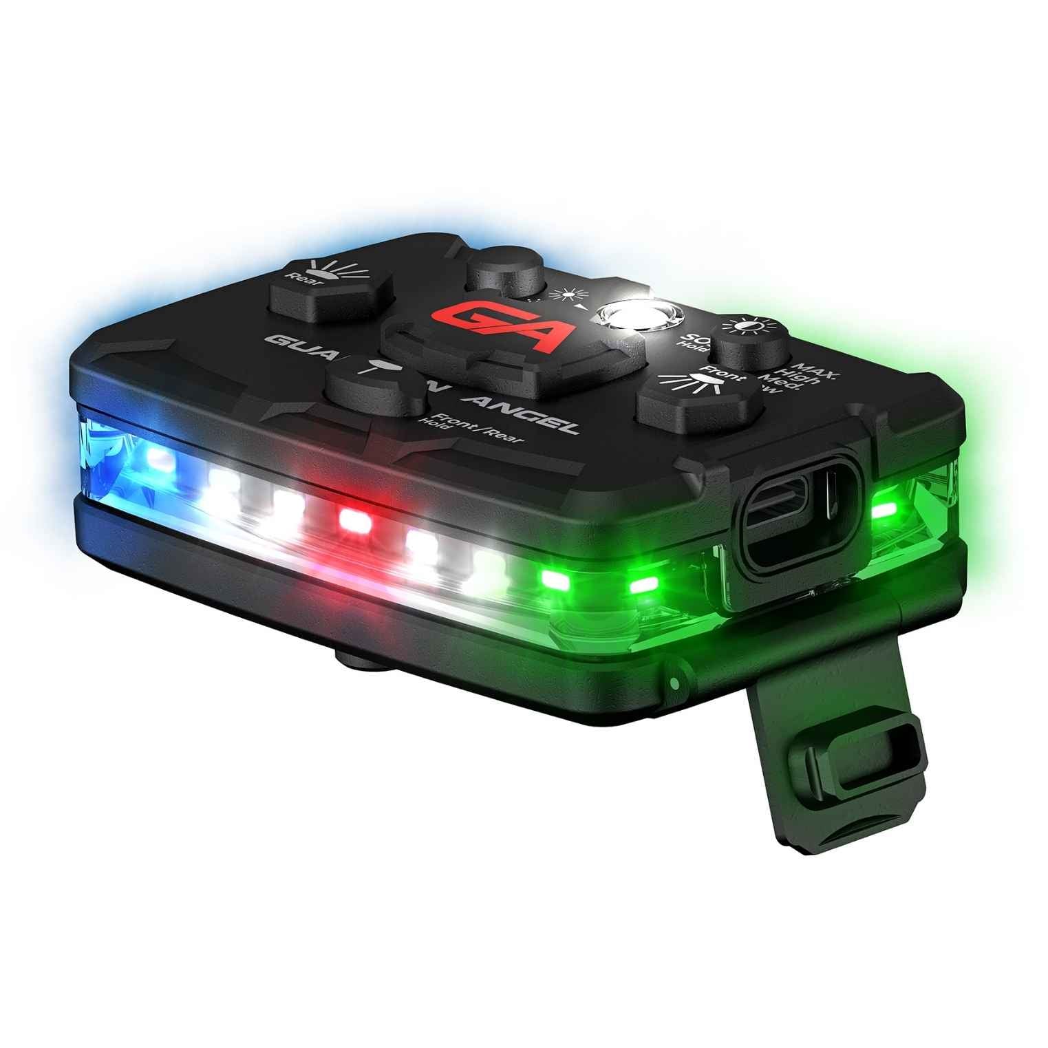Guardian Angel Green / Blue Elite Series with colorful LED lights on a white background