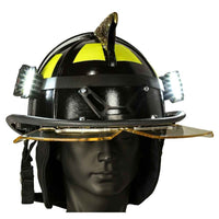 Guardian Angel Magnetic Hard Hat Strap Mount Featured Black hard hat with Two LEDs