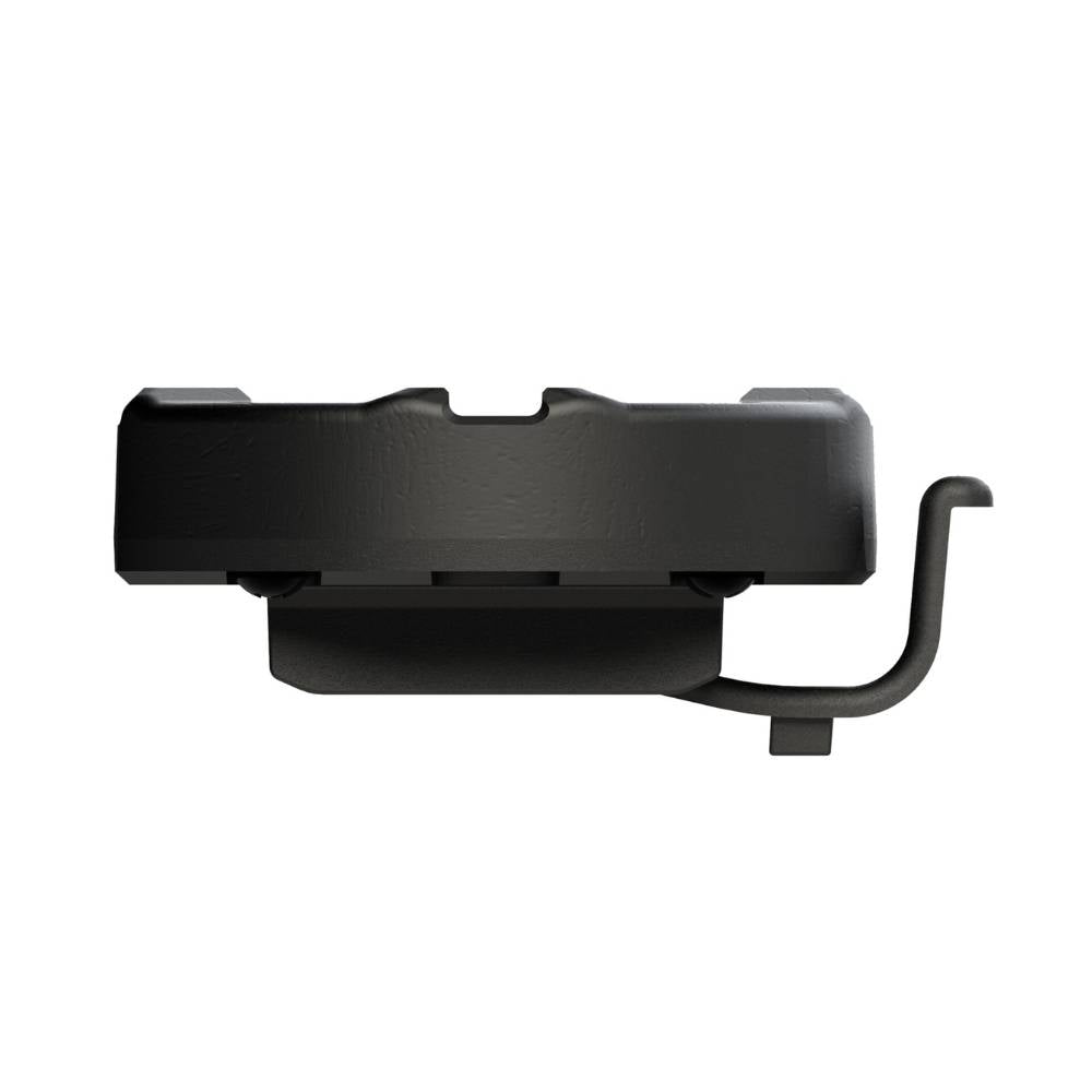 Black magnetic helmet rail mount designed to secure a safety light to a helmet