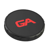 A black circular magnet mount base with the red text 'GA' on it, designed for attaching wearable lighting devices.