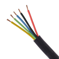 Multicolored wire cable with black sheath on a white background