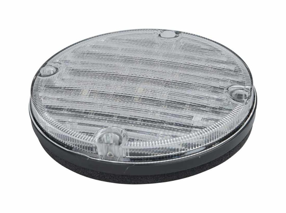 Round clear warning light on a white background