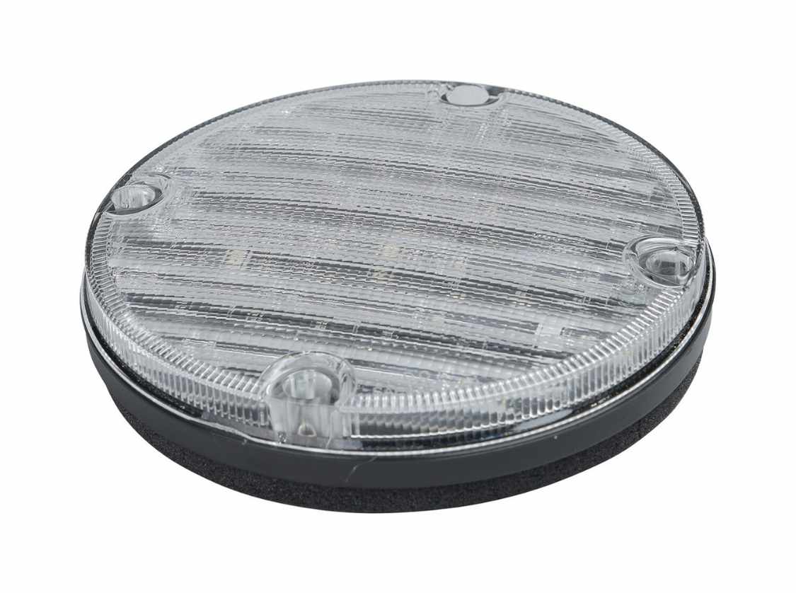 Round clear warning light on a white background