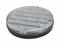 Round clear warning light on a white background