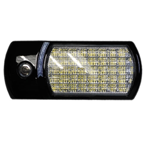 Opti-luxx 2.8" x 6.7" Rectangle White Dome Light with Switch and Black Bezel on a white background