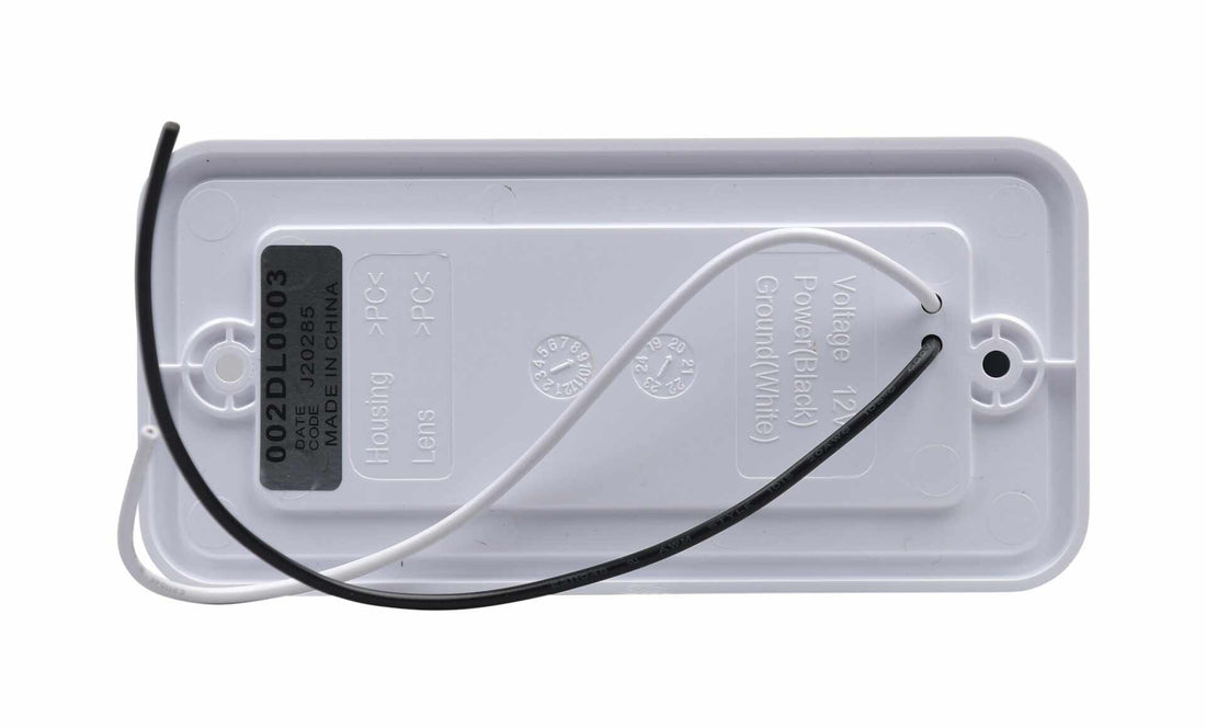 Opti-luxx 3" X 6" Rectangle White Premium 15 LED Dome Light with a cable on a white background