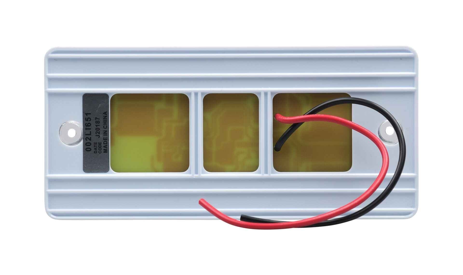 Opti-luxx 3" x 7" Rectangle White Interior Dome and wires on a white background
