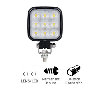 Opti-luxx 3.9" Square Clear/White Work Light (Bracket Mount, Deutsch Connector)