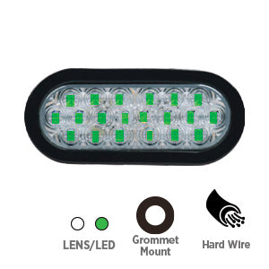 Opti-luxx 600 Series Michigan 6" Oval Clear/Green Warning Light (Grommet Mount, 3 pin amp connector w/Jumper harness kit)