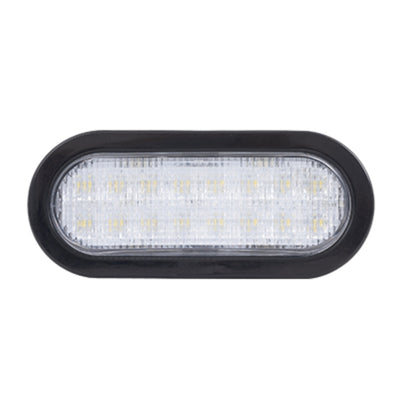 Oval LED light with black frame on a white background