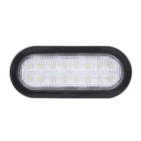 Oval LED light with black frame on a white background