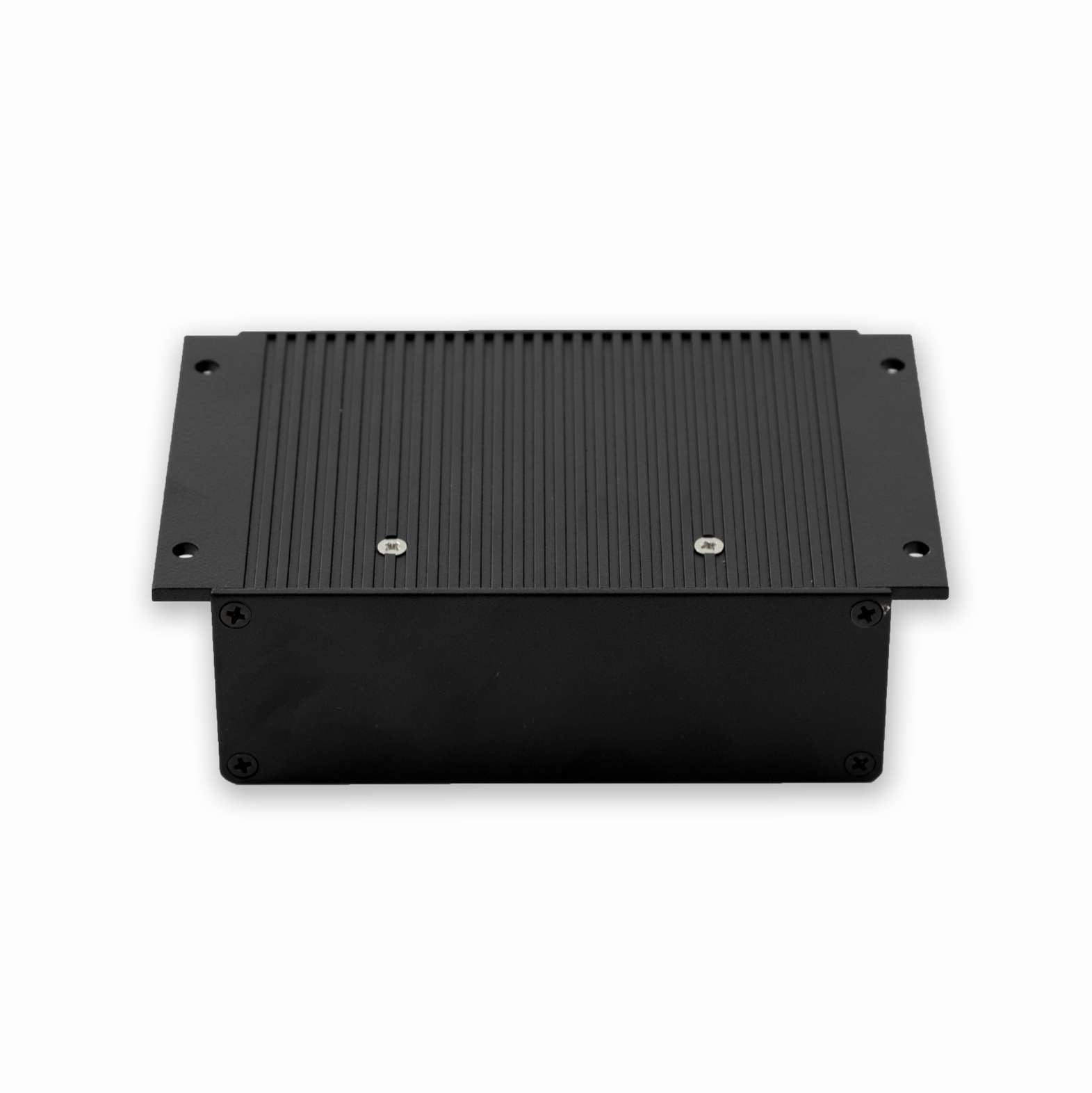 Black metal step platform on a white background