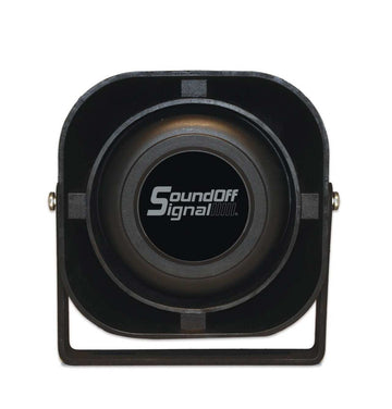 Black speaker with 'SoundOff Signal' logo on a white background