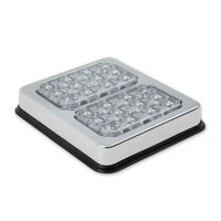 Rectangular metal light fixture with two clear glass covers on a white background