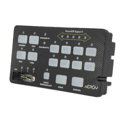 Control panel with buttons and labels on a white background