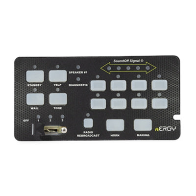 Control panel with buttons and labels on a white background