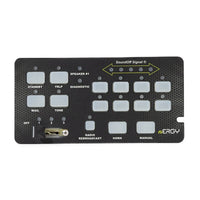 Control panel with buttons and labels on a white background