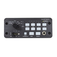 Control panel with buttons and a joystick on a white background