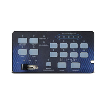 BluePRINTSoundOff Handheld Control Panel with control buttons on a white background
