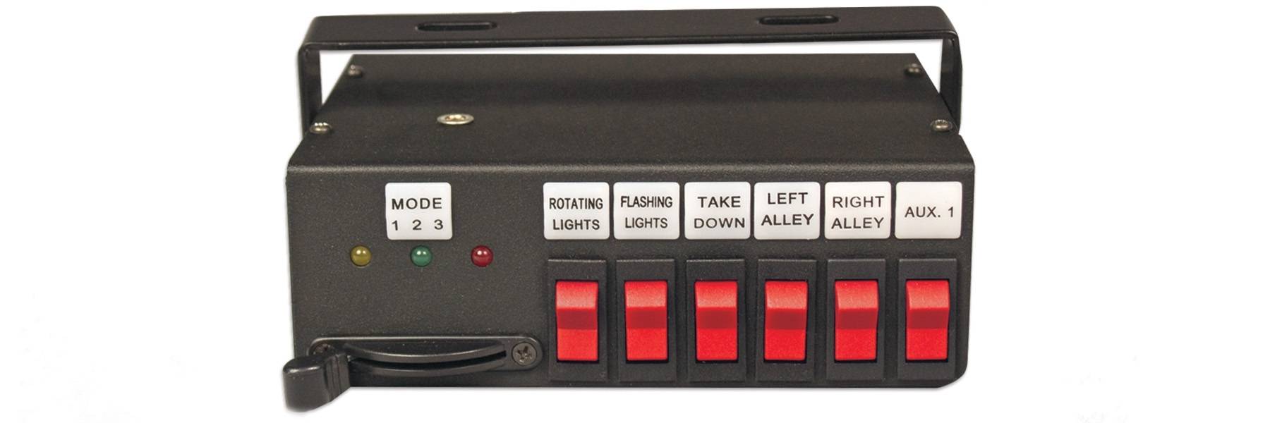 Control panel with buttons and labels on a white background