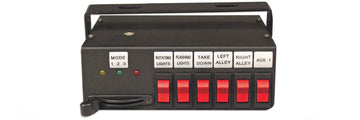 Control panel with buttons and labels on a white background