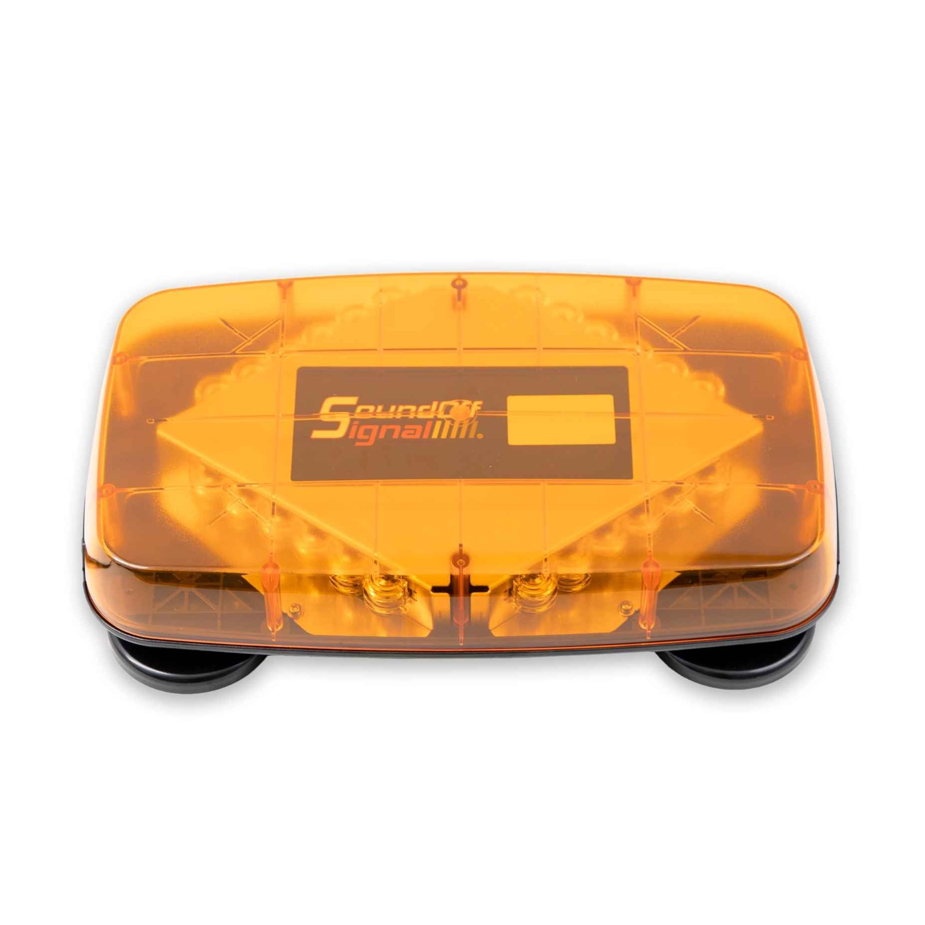 Orange warning light with 'SoundOff' logo on a white background