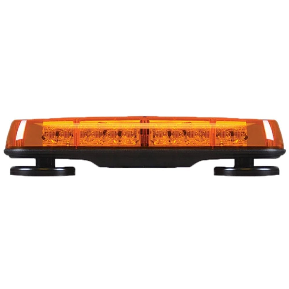Orange and black warning light bar on a white background