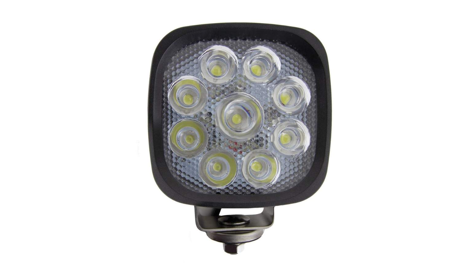 Square LED work light with multiple bulbs on a white background