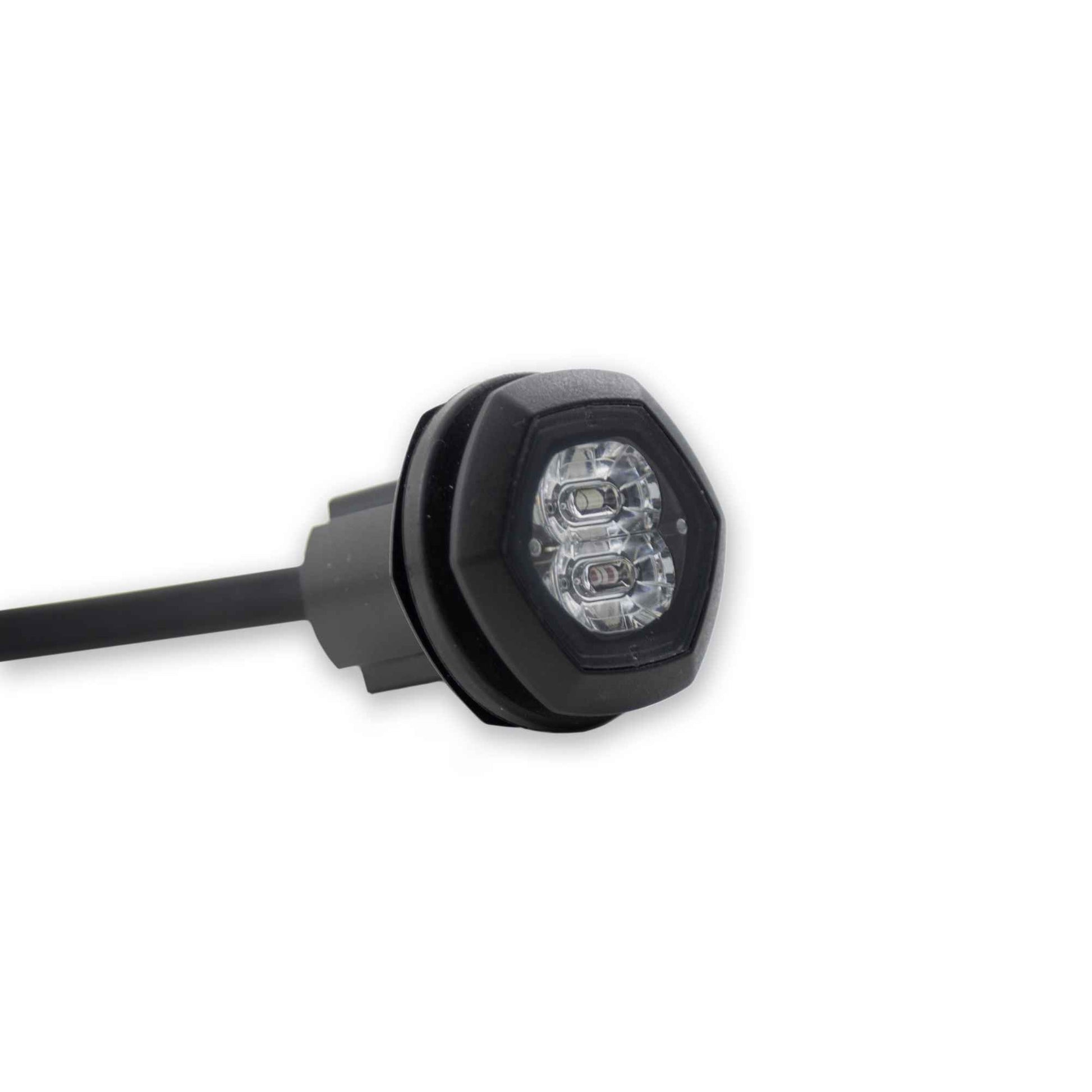 Black LED light with a cable on a white background