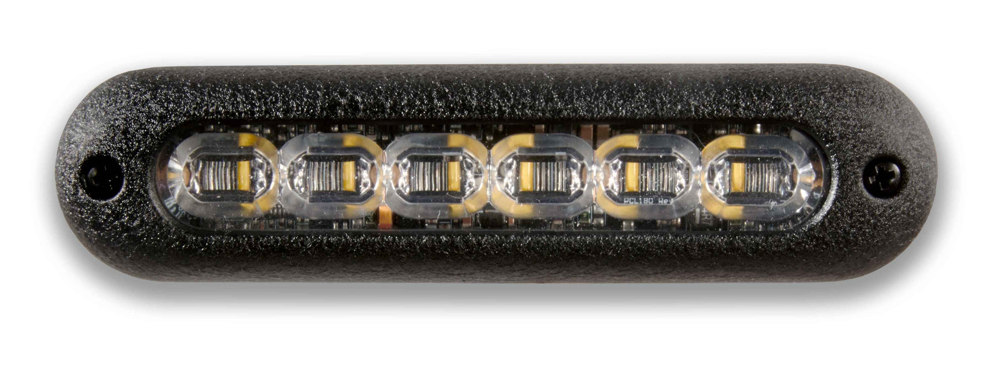 LED light bar with multiple bulbs on a black background