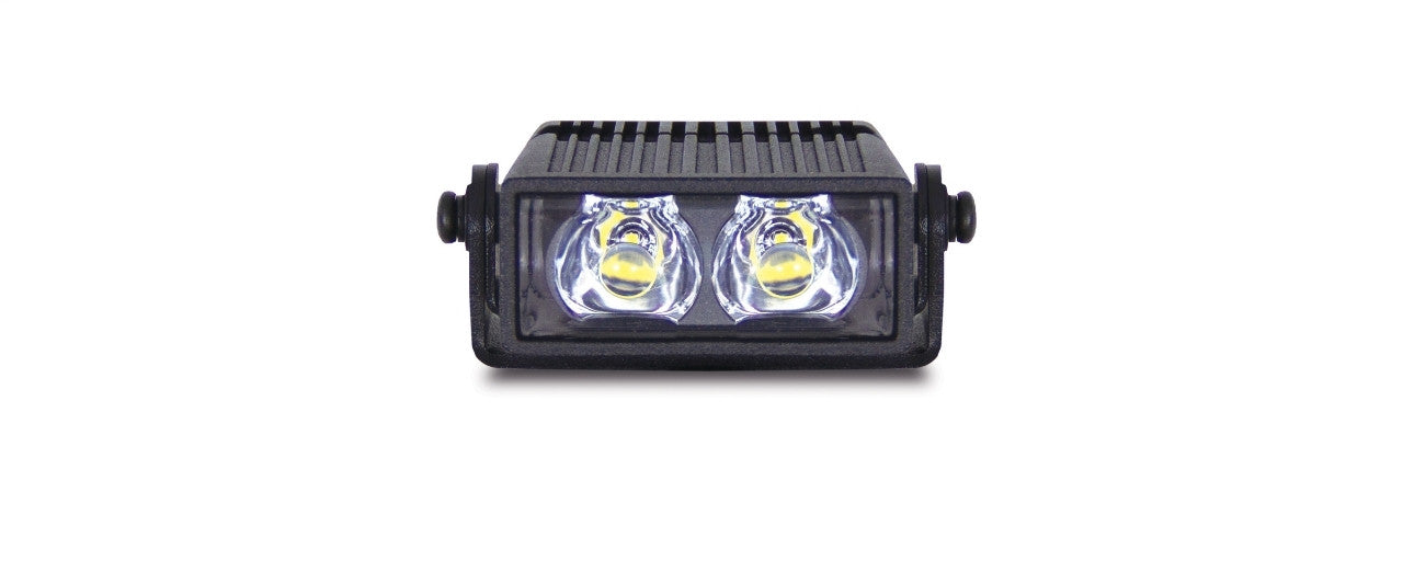 LED light bar with two bright lights on a white background