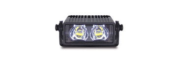 LED light bar with two bright lights on a white background