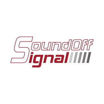 Logo of SoundOff Signal with red and gray text on a white background