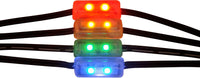 Set of LED lights in red, orange, green, and blue on a white background