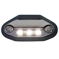 A black, rectangular TecNiq D03 LED area/accent light with a linear design featuring two round LED lights on the sides