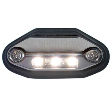 A black, rectangular TecNiq D03 LED area/accent light with a linear design featuring two round LED lights on the sides