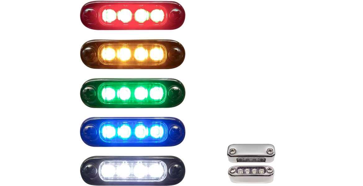Set of five LED lights in red, orange, yellow, green, blue TecNiq D04 : Linear Dragon Lights on a white background.