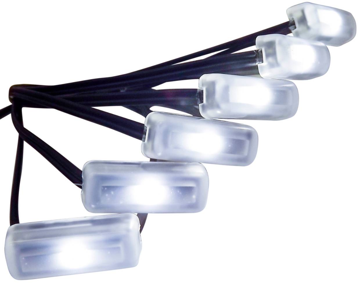 A series of TecNiq D05 LED lights mounted on a black flexible strip, designed for industrial or vehicle lighting.