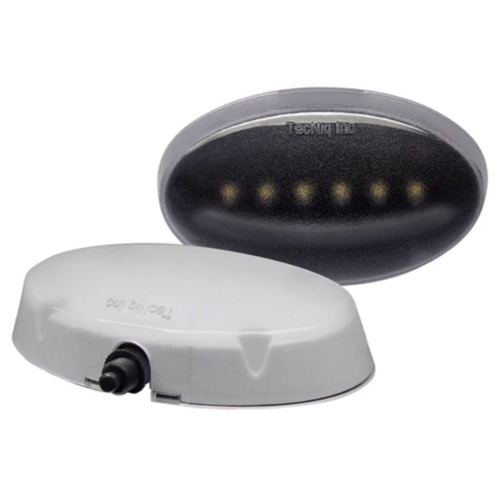 TecNiq E16 High Output Dome Light, featuring a white, oval-shaped light housing with LED lights visible through the clear lens.