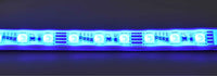 Blue LED strip light on a dark background