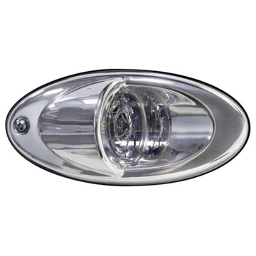 A clear TecNiq E60 flush mount docking light with LED illumination designed for marine vehicles